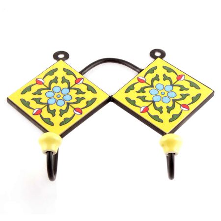 Yellow Ceramic Floral Tiles Hooks Online